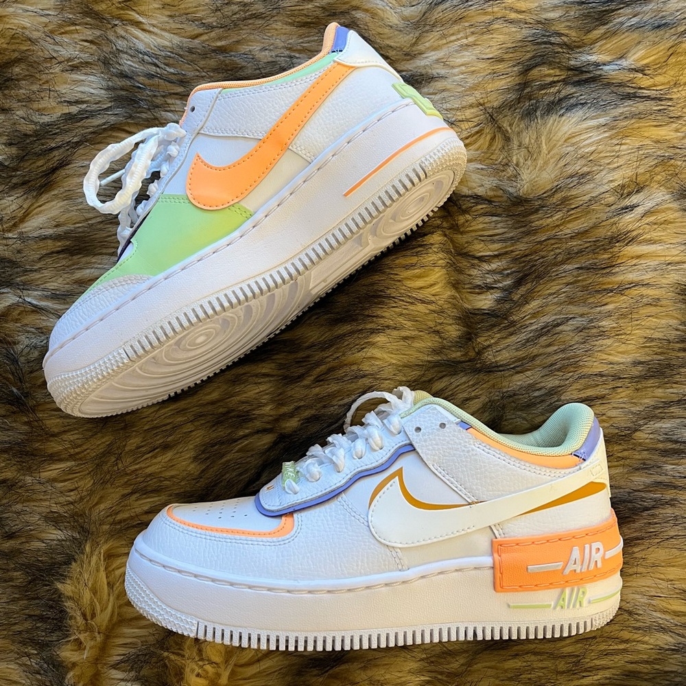 Nike Air Force 1 Shadow Platform Neon Orange and Green